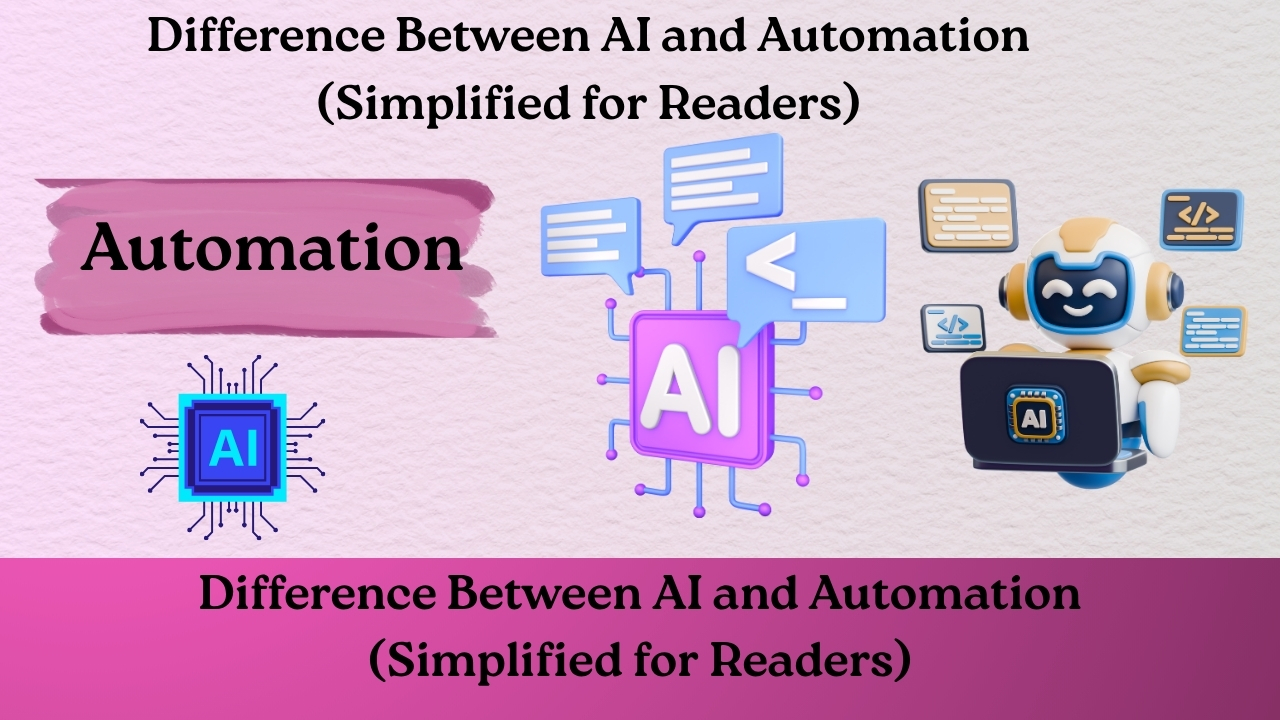 Difference Between AI and Automation – Simplified Guide with Illustrations of Artificial Intelligence and Automation